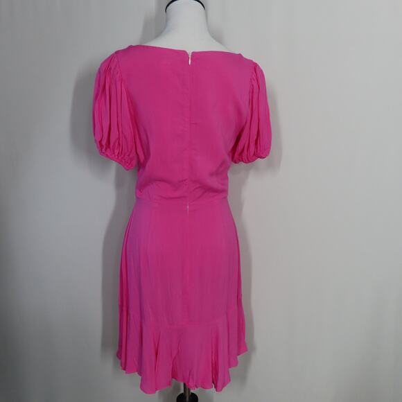 Yumi Kim Pink A-line Dress Ruffle Hem Puff Sleeves Cut-out Tie Front Size 4 - Picture 4 of 8